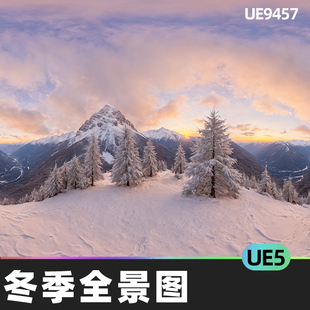 HDRI Mixed 8k冬季 全景图UE5虚幻森林树木雪景山脉湖水 Winter
