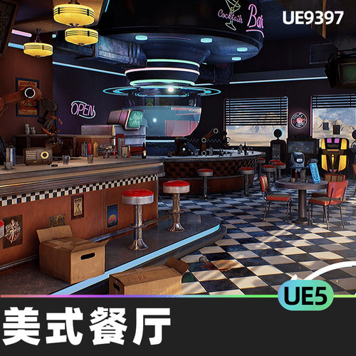 Restaurant American Restaurant Cafe Diner Environment餐厅UE5