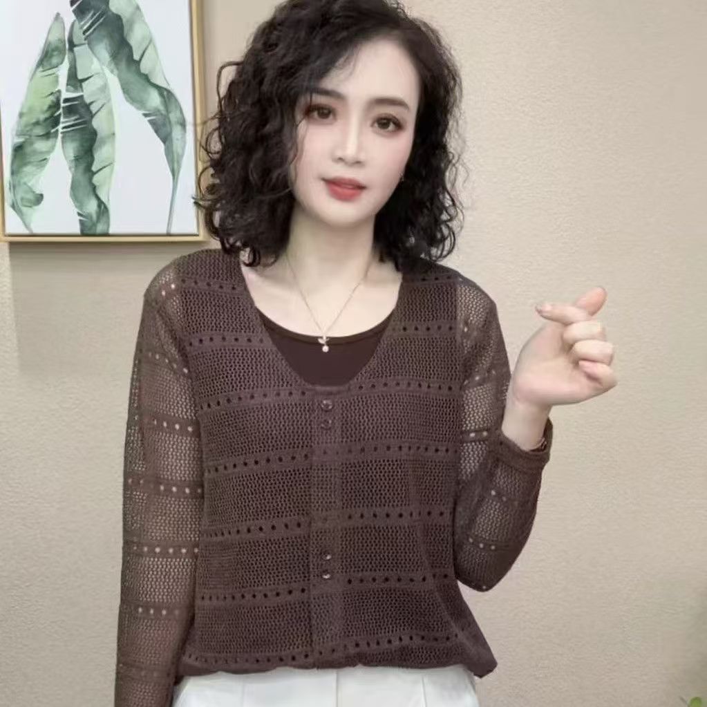 时尚镂空假两件设计针织衫秋季新款洋气宽松显瘦减龄百搭长袖上衣