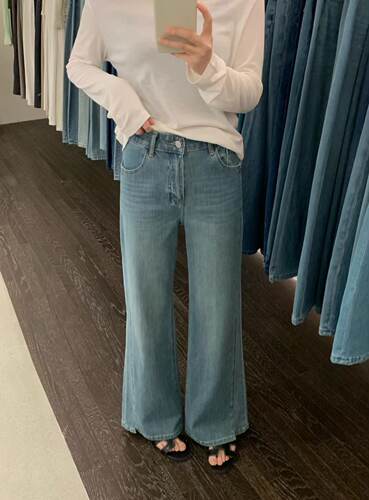 THE M.S99895春夏新品超洋气韩版小开叉设计微喇不贴腿长款牛仔裤