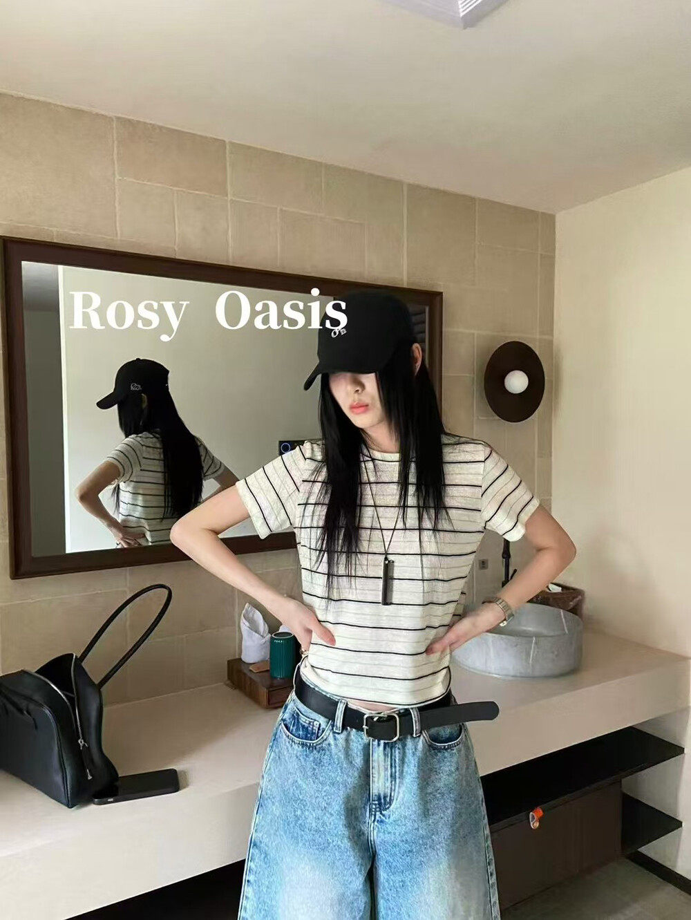 Rosy Oasis2026夏日上新韩版清新简约条纹百搭短袖T恤上衣W5680