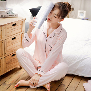 新品秋睡衣女长袖套装纯棉宽松莫代尔韩版甜美家居服薄款包邮