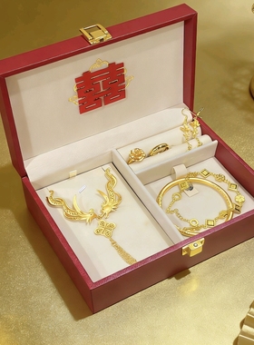 婚庆仿真五金首饰套装订婚摆台假三金项链手镯定亲结婚婚宴饰品