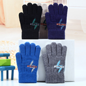 新冬季 儿童手套加厚男女童防寒保暖毛线闪电中大童小学生分指手套