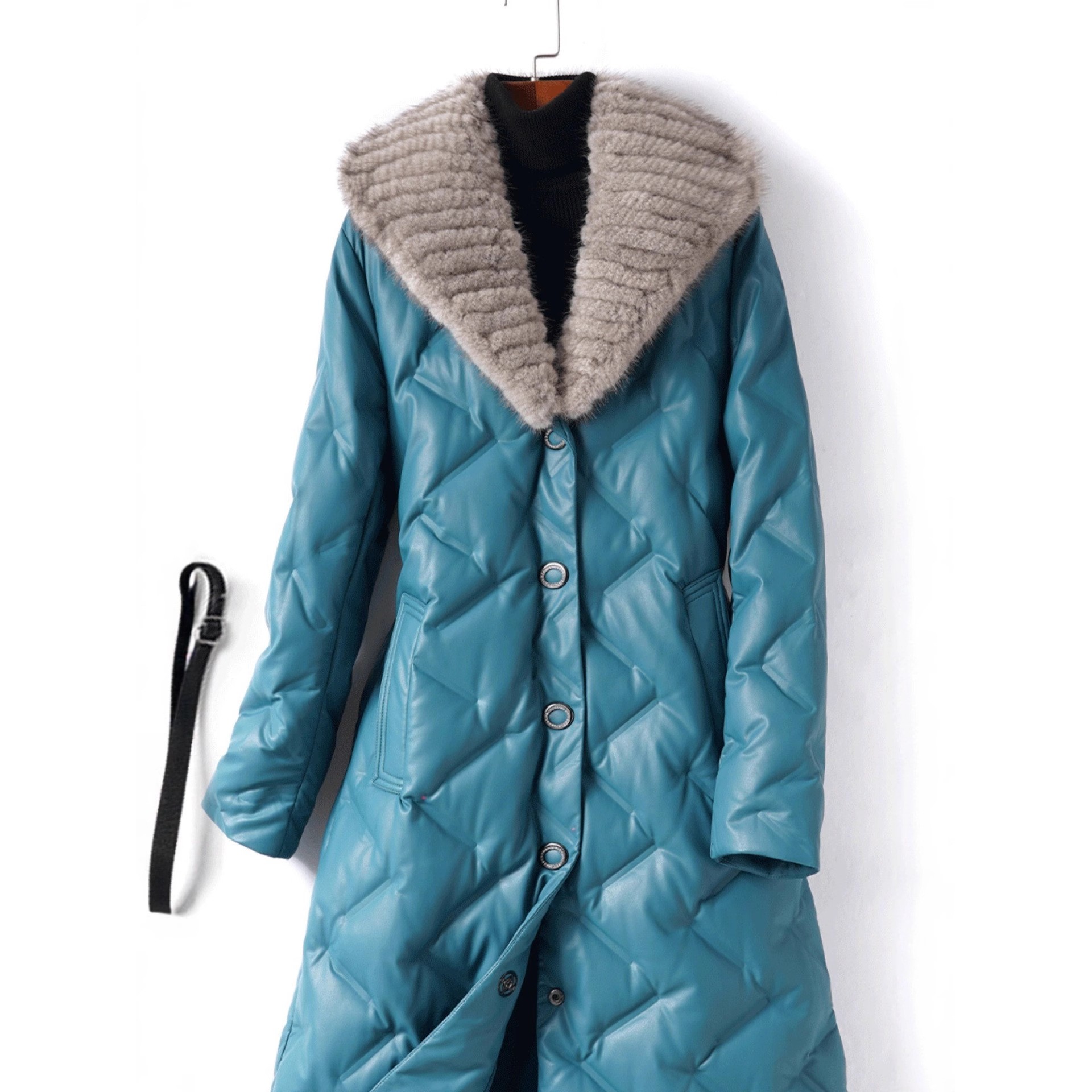 绵羊皮衣女真皮外套中长款修身气质水貂毛领新款海宁皮羽绒服优雅,女装/女士精品,皮衣,淘宝优惠券,粉丝福利购,淘宝优惠卷