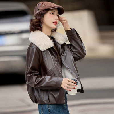 美拉德加绒皮衣外套女短款秋冬新款设计感时髦休闲皮夹克上衣优雅