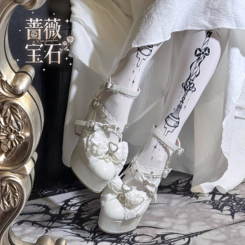 【现货】蔷薇宝石七日梦原创绑带蝴蝶结厚底lolita高跟鞋日系蕾鞋