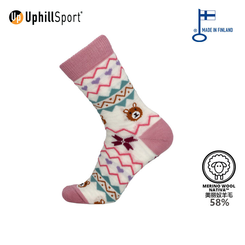 UPHILLSPORT图案中筒运动袜儿童卡通动物美利奴羊毛袜户外休闲袜