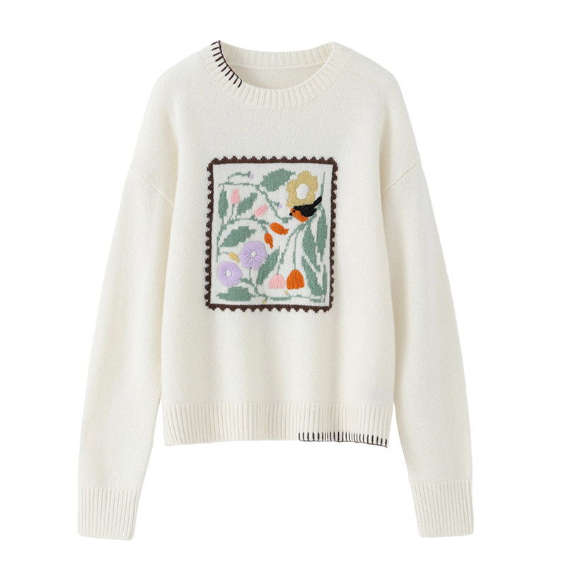 大师手绣花鸟画～新款秋冬100%纯山羊绒女圆领宽松加厚毛衣,女装/女士精品,羊绒衫,淘宝优惠券,粉丝福利购,淘宝优惠卷