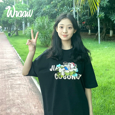 海岛 喝椰子主题 24SS美式穿搭 男女同款T恤 WuuuV 国潮原创设计