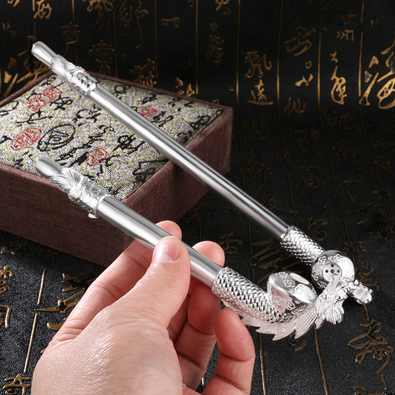 厂家仿古玩纯黄铜镀银龙头旱烟杆烟斗老式烟嘴工艺品收藏