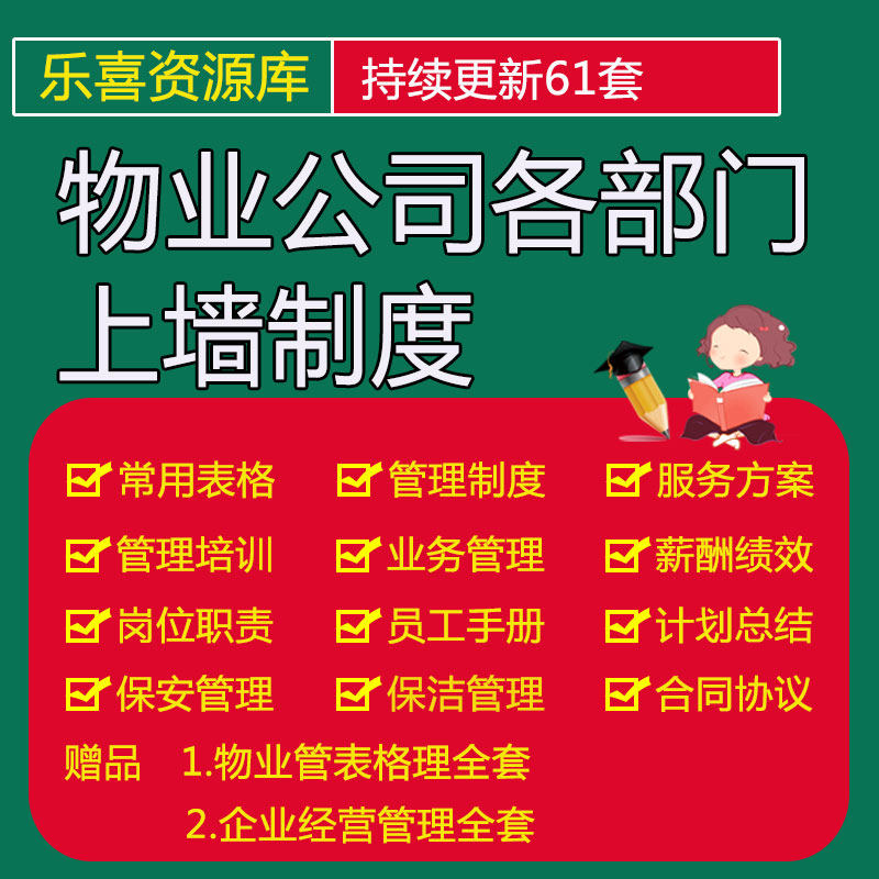 物业公司各部门上墙制度大全企业文化保安保洁客服部规章制度职责