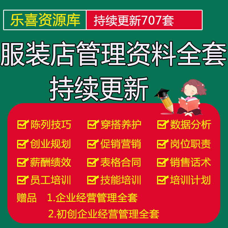 服装店经营管理资料创业规划及员工培训薪酬绩效岗位职责营销活动
