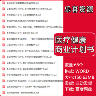 医疗健康项目商业计划书生物医药创业移动医疗融资路演BP方案模板