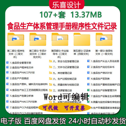 食品生产体系程序文件食品安全管理手册作业指导书HACCP计划表格