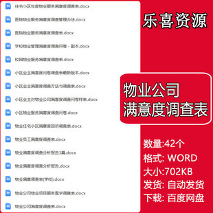 小区学校医院物业公司满意度调查表格及客户满意度率调查方案