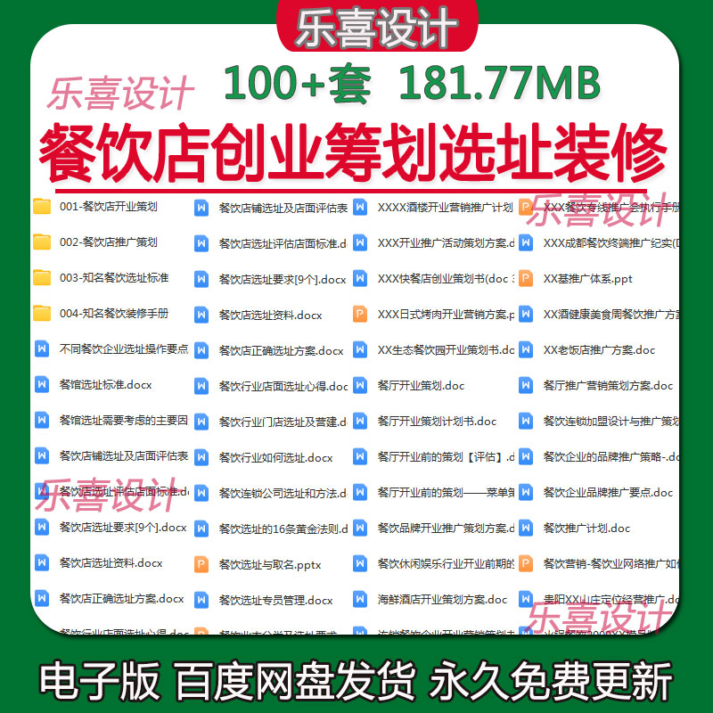 餐饮店创业筹划资料开业营销方案新店选址标准及餐饮店铺装修手册