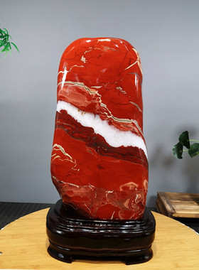奇石天然原石南非红碧玉鸡血石观赏玉石客厅装饰中式红色石头摆件
