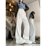 2025春夏直筒宽松阔腿工装运动高腰长裤简约韩版百搭宽松裤，女装牛仔裤，电商A306A