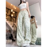 2025春夏美式小清新碎花百搭阔腿裤女新款显瘦直筒长裤女裤，男装牛仔裤，电商A306A