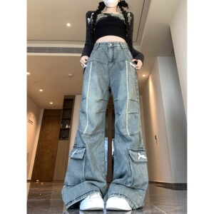 四季2025蝴蝶结设计感牛仔裤女cleanfit风直筒百搭长裤子图片