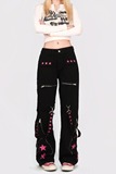 2025-P60暗黑系撞色飘带金属装饰拼接百搭星星千禧宽松裤，女装牛仔裤，电商A306A