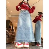 7828-P40复古牛仔半身裙女高档垂坠感显瘦梨形身材中长款，女装半身裙，电商A306A