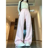 2025春装新款粉色牛仔裤女小众直筒裤设计感高腰阔腿拖地长裤，男装牛仔裤，电商A306A