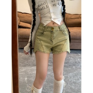 2270-P38 辣妹不规则复古牛仔短裤女夏季高腰弹力修身热裤图片