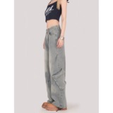 2072-P62复古做旧水洗束脚抽绳工装牛仔裤男女阔腿裤潮，女装牛仔裤，电商A306A