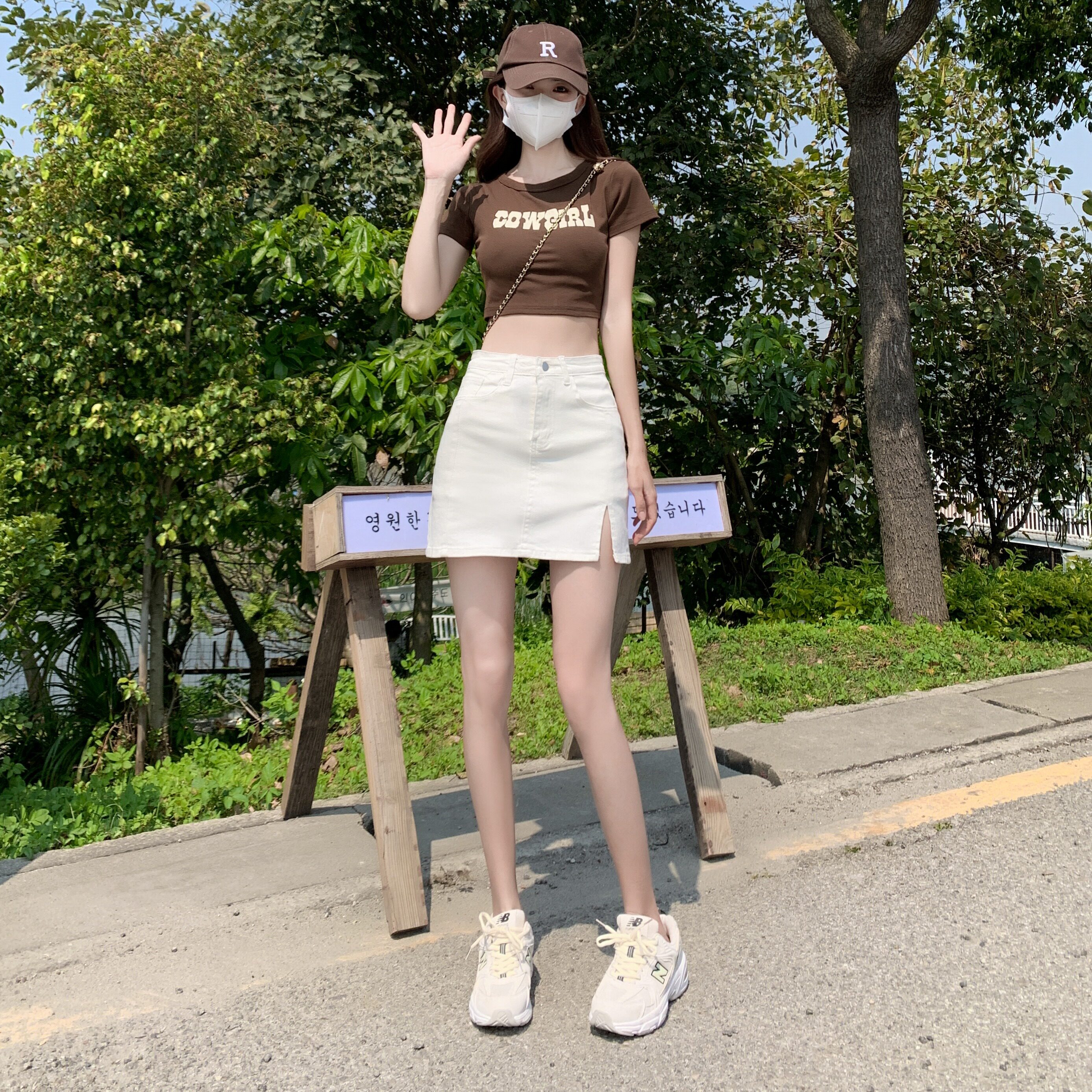 7575-P33A字半身裙春季高腰开叉牛仔包臀短裙防走光百搭显瘦裤裙,男装牛仔裤,电商A306A