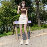7575-P33A字半身裙春季高腰开叉牛仔包臀短裙防走光百搭显瘦裤裙，男装牛仔裤，电商A306A