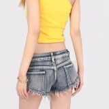 2123-P42美式复古蓝千禧辣妹性感露脐低腰裤女，女装牛仔裤，电商A306A