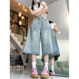 2025春夏美式牛仔裤子女夏季百搭高腰显瘦直筒阔腿七分裤，男装牛仔裤，电商A306A