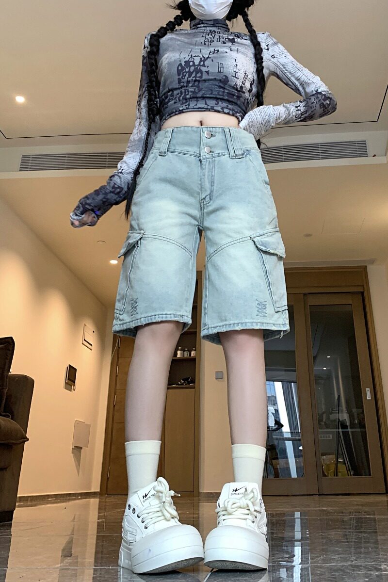 2268-P48春夏工装牛仔短裤男女新款高街怀旧直筒休闲五分裤子,男装牛仔裤,电商A306A