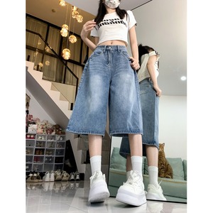2025春夏直筒7分牛仔裤夏季复古水洗做旧直筒牛仔裤女男裤图片