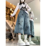 2025春夏美式复古涂鸦七分牛仔裤街头潮流高腰阔腿短裤，男装牛仔裤，电商A306A
