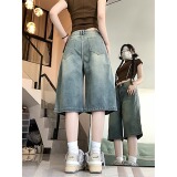 2025春夏复古直筒简约牛仔短裤男女宽松阔腿裤子五分裤子潮，男装牛仔裤，电商A306A