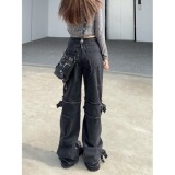 2051-P66美式复古牛仔裤高街工装高腰直筒宽松拉链裤子潮牌，男装牛仔裤，电商A306A