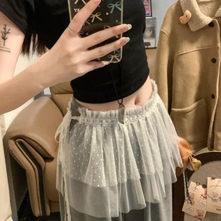 2025新款屁帘蕾丝叠穿高级感韩国不规则牛仔裤花边配饰遮臀罩裙女