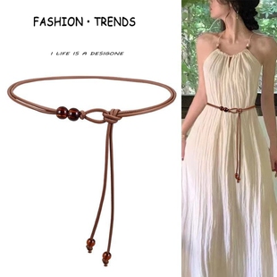 高级感细腰带配饰女皮绳腰链配裙子毛衣大衣羽绒服黑色百搭小皮带