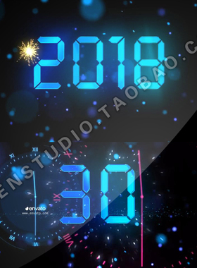 2018新年30秒倒计时计时器风格跨年新年快乐企业年终会AE模板