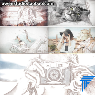 水墨素描速写绘画油墨效果艺术风格展示照片电子相册动画AE模板