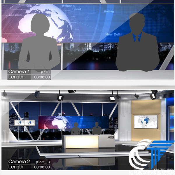 三维虚拟演播室新闻电视台栏目主播抠像人物动态背景ae模板