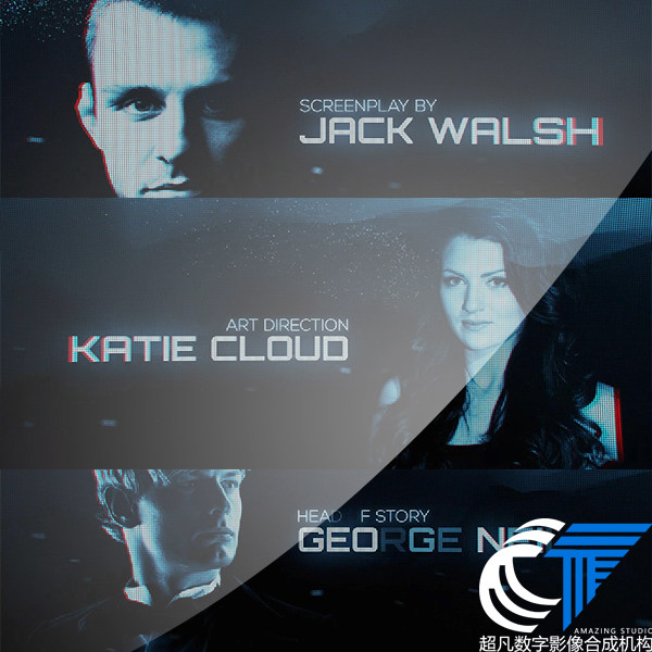 数字化错位抖动信号故障特效人物肖像介绍大屏幕数字显示AE模板