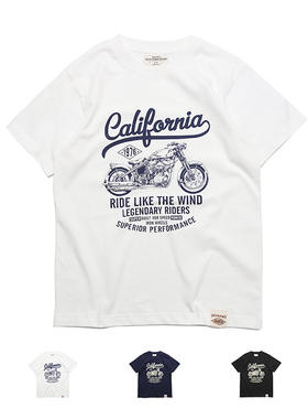 Emomo男女中性基础款California机车骑士200克纯棉圆领短袖T恤tee
