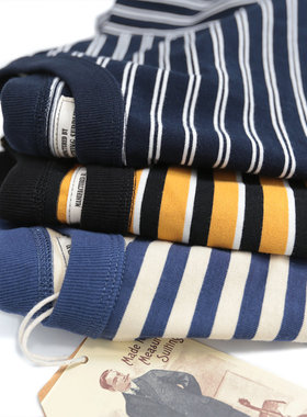 Emomo复古海魂衫K中性男女款海军条纹vintage纯棉圆领短袖T恤tee