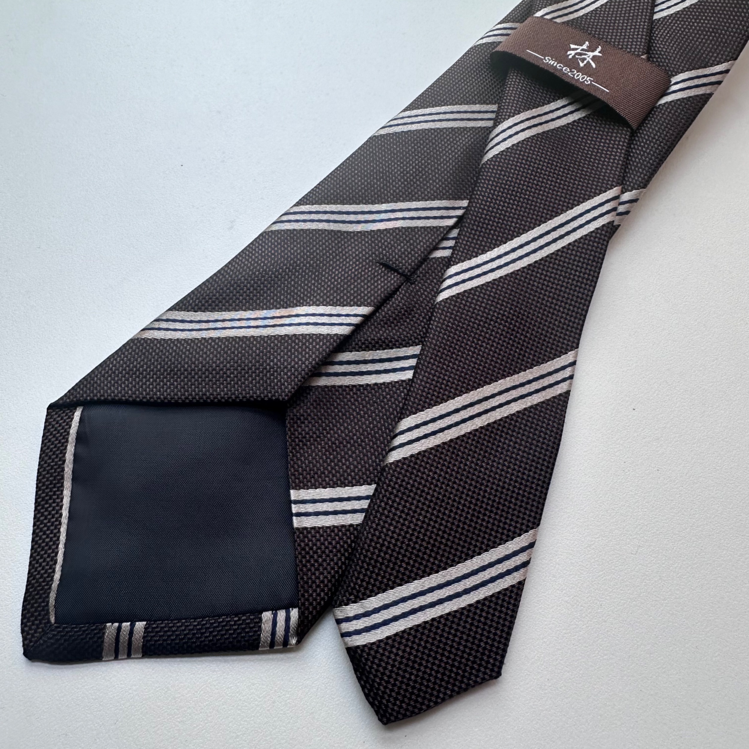 林2棕色斜纹8cm真丝领带 编织格斜纹大地色系潇洒商务不羁气质