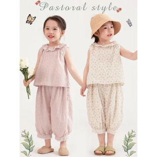 洋气两件套新款 女童中大童夏季 领背心花边束脚裤 2025小童薄款 套装