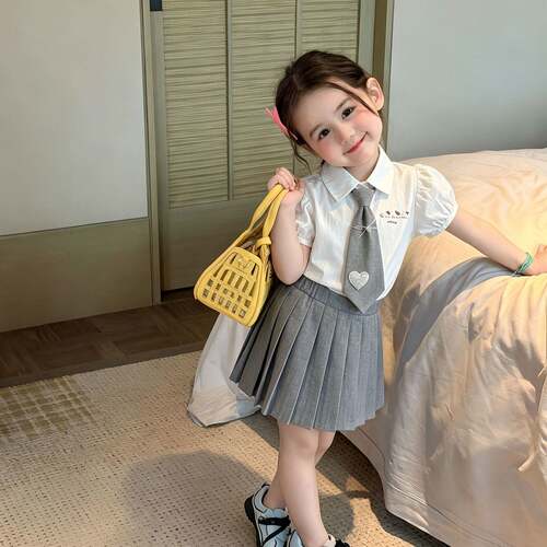 儿童学院风套装2026夏装女童领带
